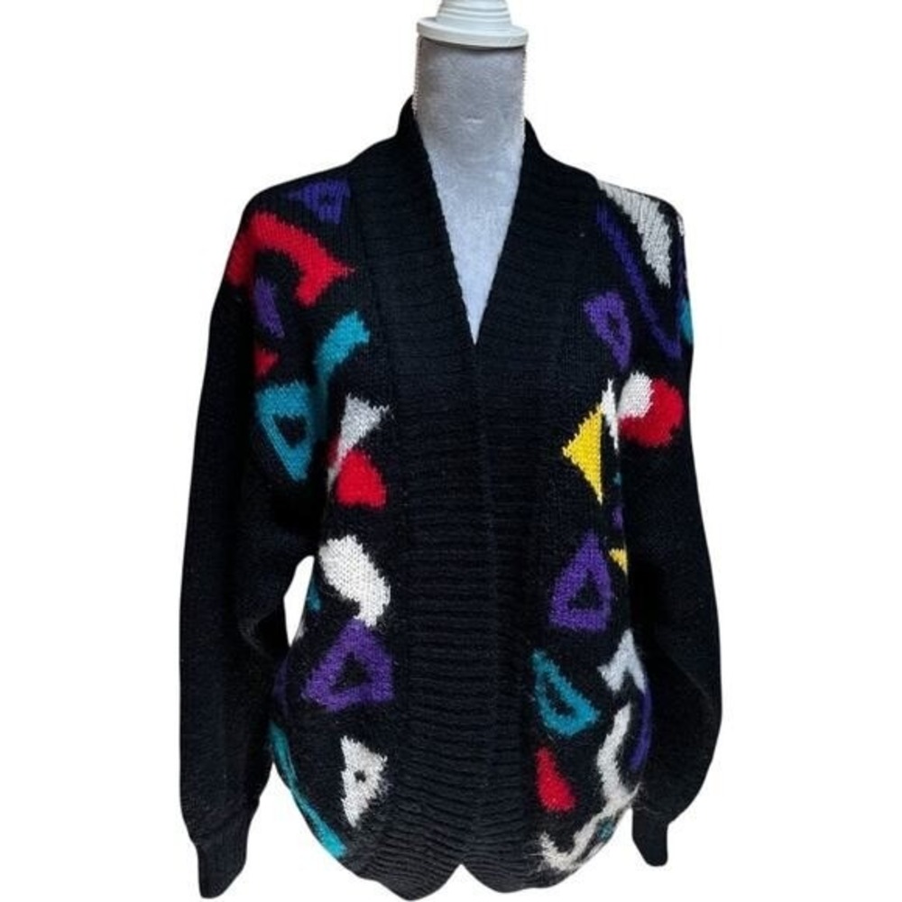 Montre Xerano Cardigan Sweater Womens Medium Black Wool Mohair Geometric Vintage